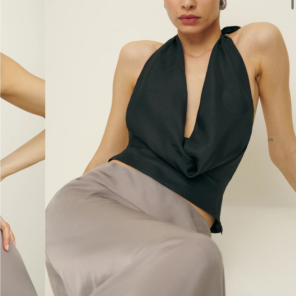 Reformation Silk Black Halter Top